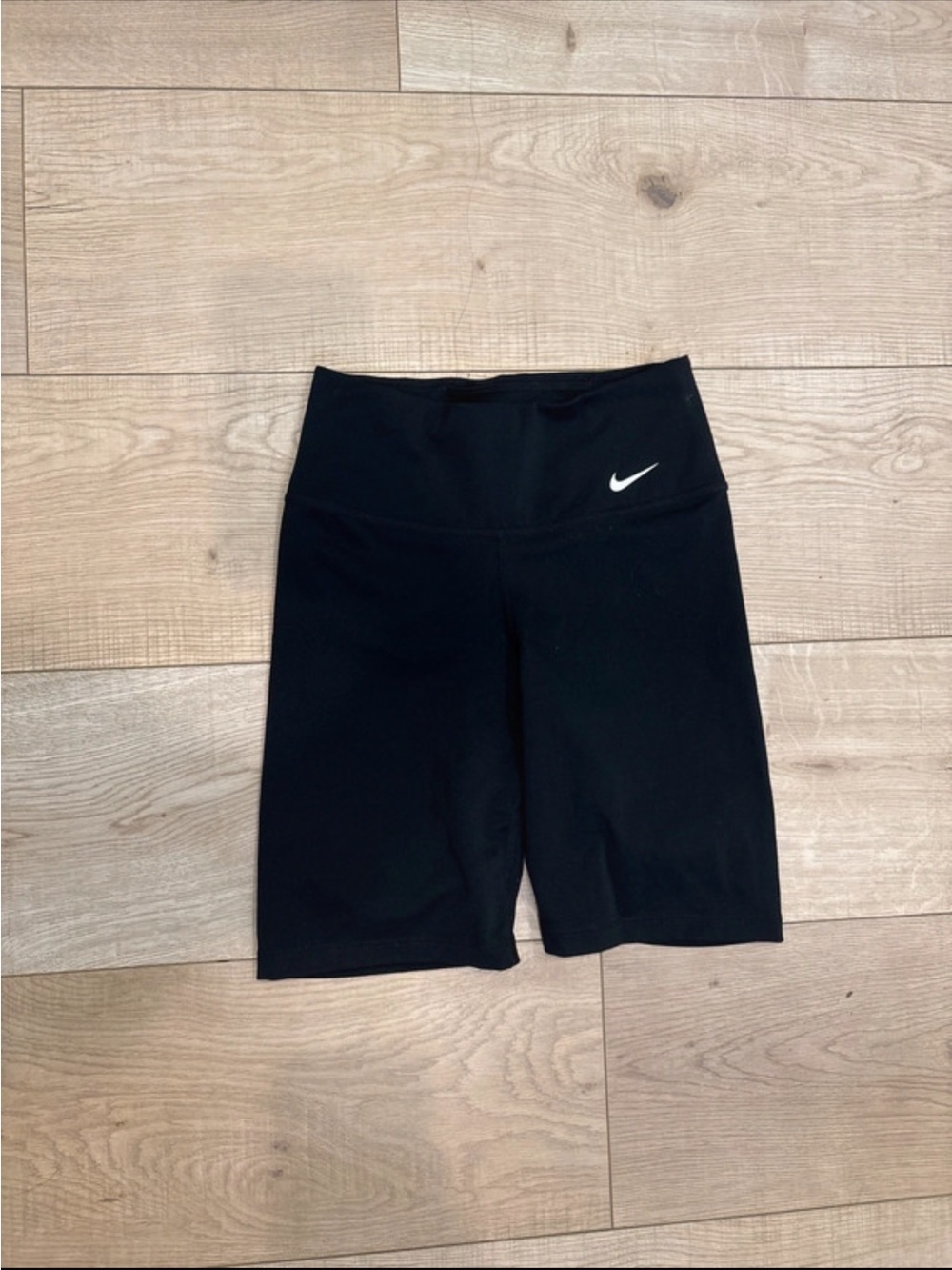 Nike Black Mid-Rise Bike Shorts with White Swoosh